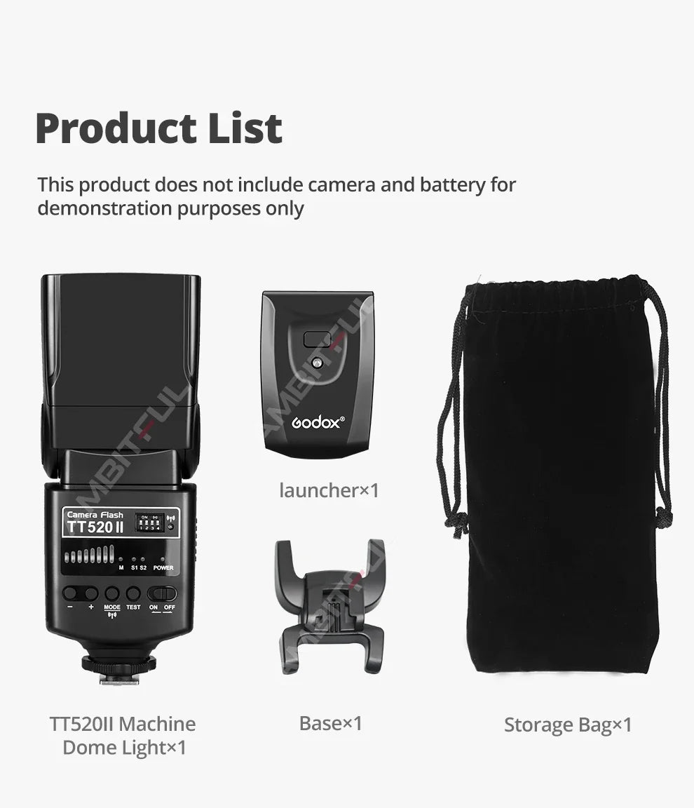 Godox TT520II Camera Flash – Built-in 433MHz Wireless Speedlite for Canon, Nikon, Pentax, Olympus DSLR Cameras