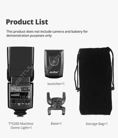 Godox TT520II Camera Flash – Built-in 433MHz Wireless Speedlite for Canon, Nikon, Pentax, Olympus DSLR Cameras