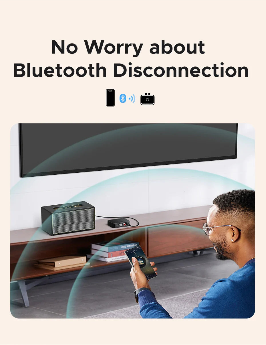 UGREEN AUX Bluetooth Receiver LDAC AAC – Hi-Fi 3.5mm Jack to 2RCA Audio Adapter with Bluetooth 6.0, 15h Playtime for Car Speaker & PC