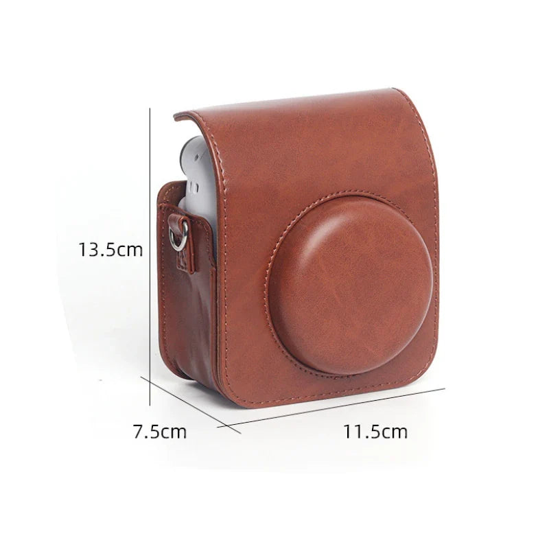 Retro Soft Mini Camera Case - PU Leather Cover with Shoulder Strap for Instax Mini 12