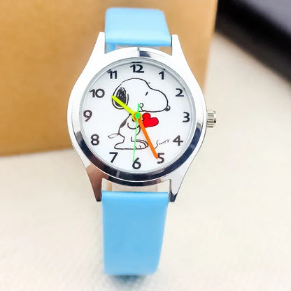 Cute Snoopy Kids Quartz Watch — Kawaii Anime Wristwatch with Colorful Luminous Hands, Fashionable Gift for Boys