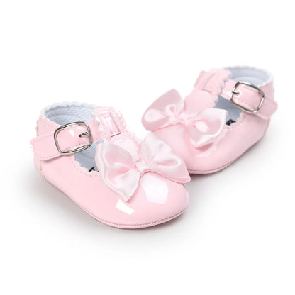 Meckior Baby Girls Dress Shoes - Classic Bowknot PU First Walker Shoes with Non-Slip Rubber Sole