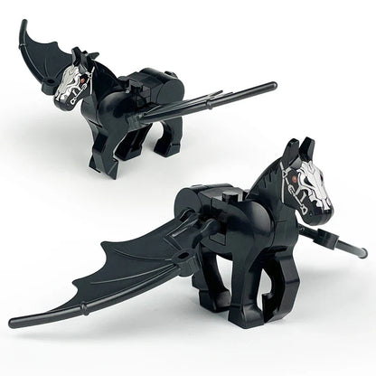 2PCS Magic Scene Pegasus Wings Building Block Set – Black & White Warhorse Model Bricks Kit for Kids