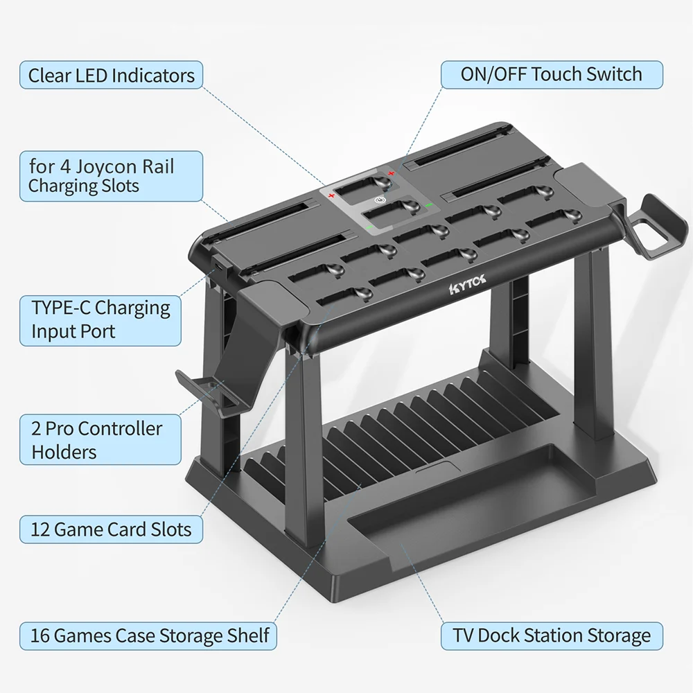 OIVO Switch Joy-Con Charger & Game Storage Tower – Pro Controller Holder for Nintendo Switch OLED Dock Station