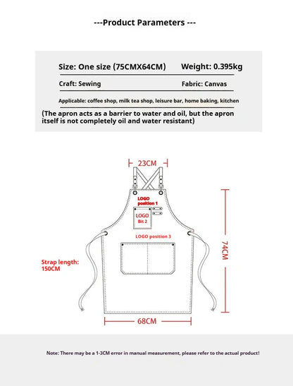 New Fashion Canvas Kitchen Apron – Unisex Chef Work Apron for Grill, Restaurant, Bar, Shop, Cafes, and Beauty Nail Studios