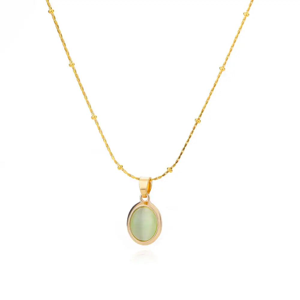 Fashion Opal Oval Necklace for Women – Gold Stainless Steel Pendant, Aesthetic Wedding Jewelry Gift