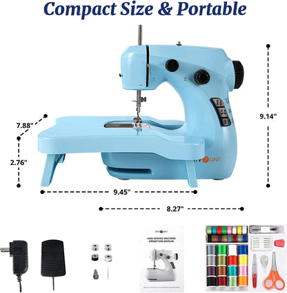 HTVRONT Mini Electric Sewing Machine for Beginners — Portable Household Sewing Kit with 42PCS, Foot Pedal, and Straight Stitch Table Tool