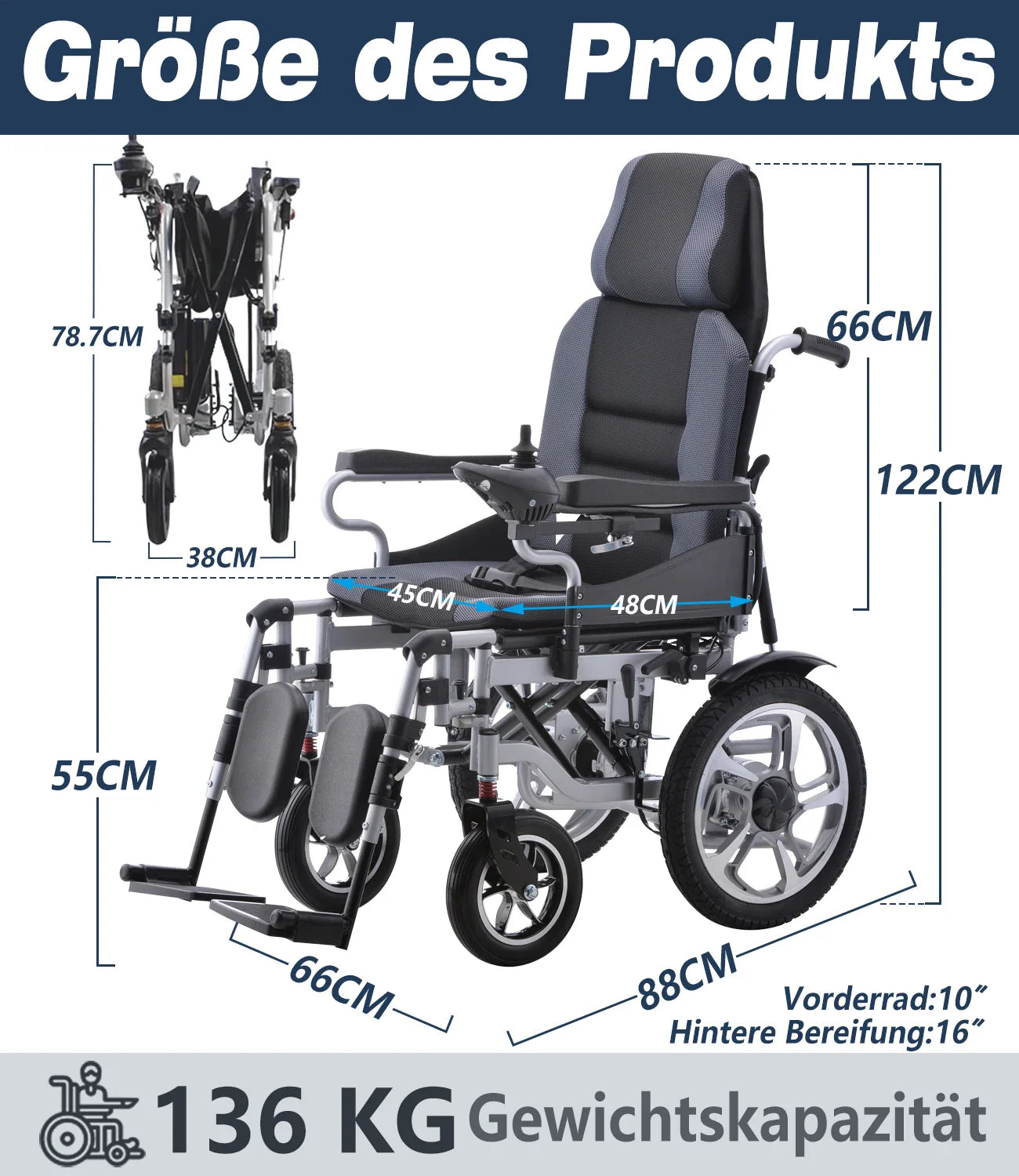Electric Wheelchair for Adults — Folding Power Wheelchair with Large Support, Lightweight & Portable for Seniors