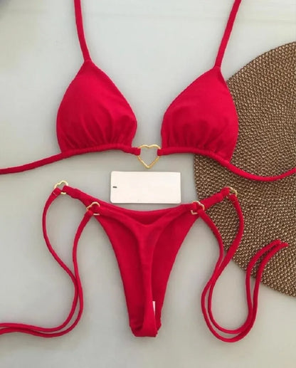 Women’s Sexy Halter Triangle Bikini Set – Solid Color Brazilian Thong Two-Piece Swimsuit