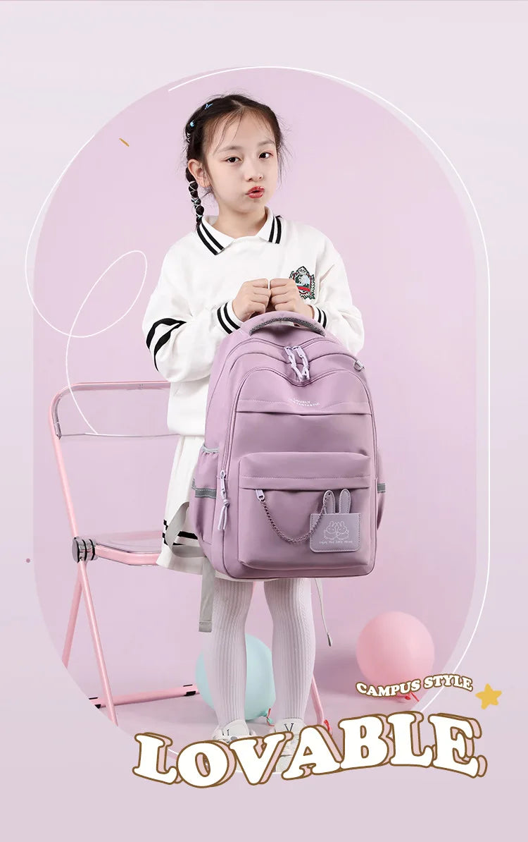 Girls’ School Backpack | Purple & Pink Large Capacity Bookbag for Kids, Primary Students Gift