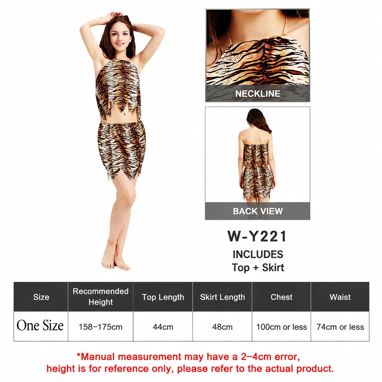 Unisex Caveman Costume - Tiger Print Prehistoric Halloween Party Cosplay Outfit