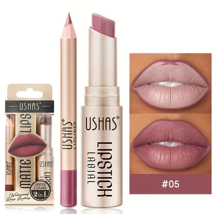 USHAS 12-Color Matte Lipstick & Lip Liner Set – Long-Lasting, Waterproof, Non-Stick Easy Coloring Lip Makeup Kit
