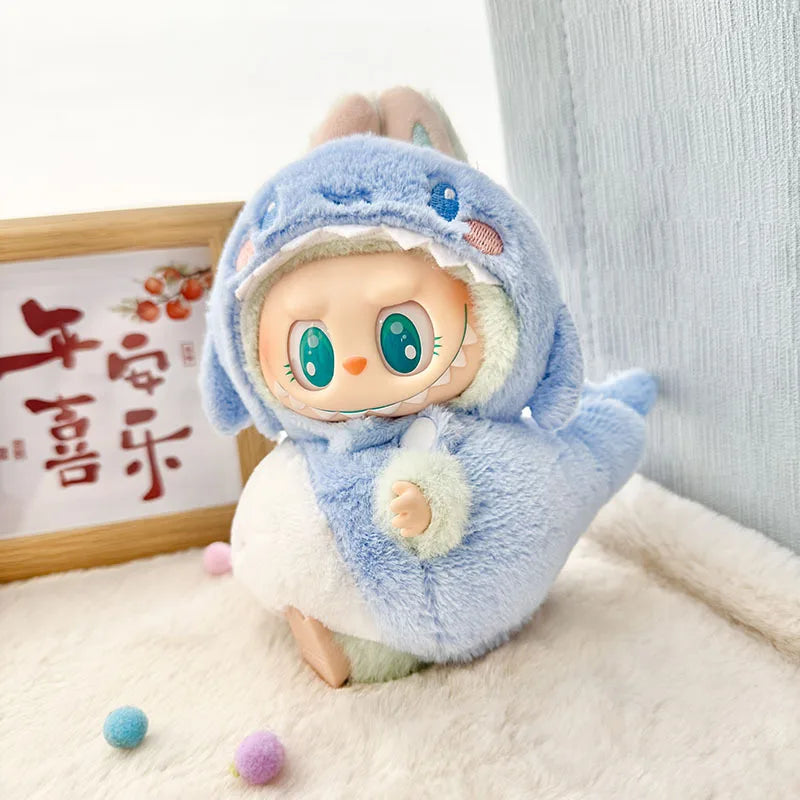 15-17cm Labubu Doll Clothes – Cute Pendant Outfits: Baby Bee, Dinosaur & Shark Accessories