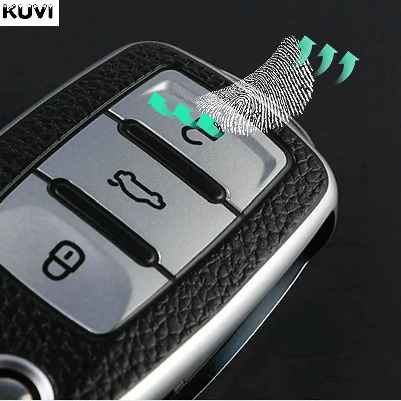 Leather TPU Car Key Case Cover for Volkswagen & Skoda – Fits Polo, Golf, Passat, Tiguan, Beetle, Caddy, T5, Up, Eos, Octavia, Seat Leon, Altea