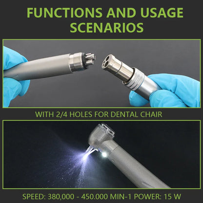 Dental LED High-Speed Handpiece — E-Generator Air Turbine with Push Button, Triple Water Spray & Dentist Tips Model B2 M4