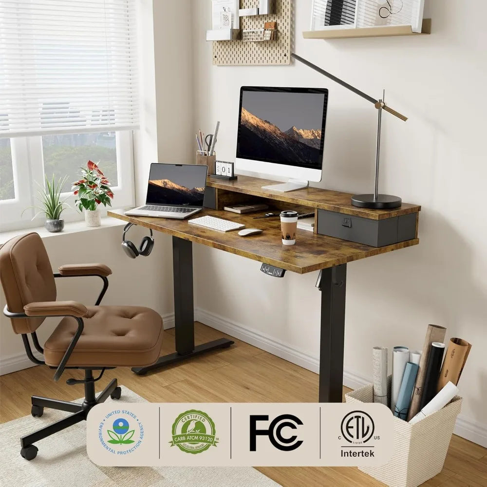 55×24 Inch Height Adjustable Electric Standing Desk – Sit-Stand Desk with 2 Drawers, Ergonomic Adjustable Workstation