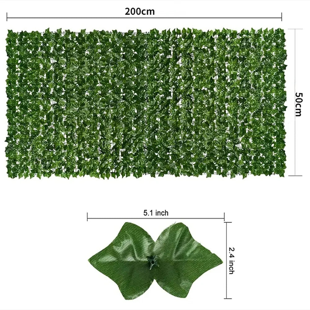 Artificial Ivy Hedge Green Leaf Fence Panels - 50x200cm Faux Privacy Screen for Home Outdoor Garden Balcony Decoration - 1x3m