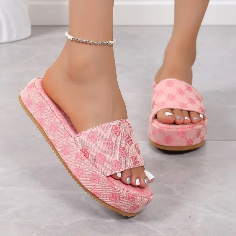 Women’s Floral Platform Sandals - Designer Flat Beach & Outdoor Slippers