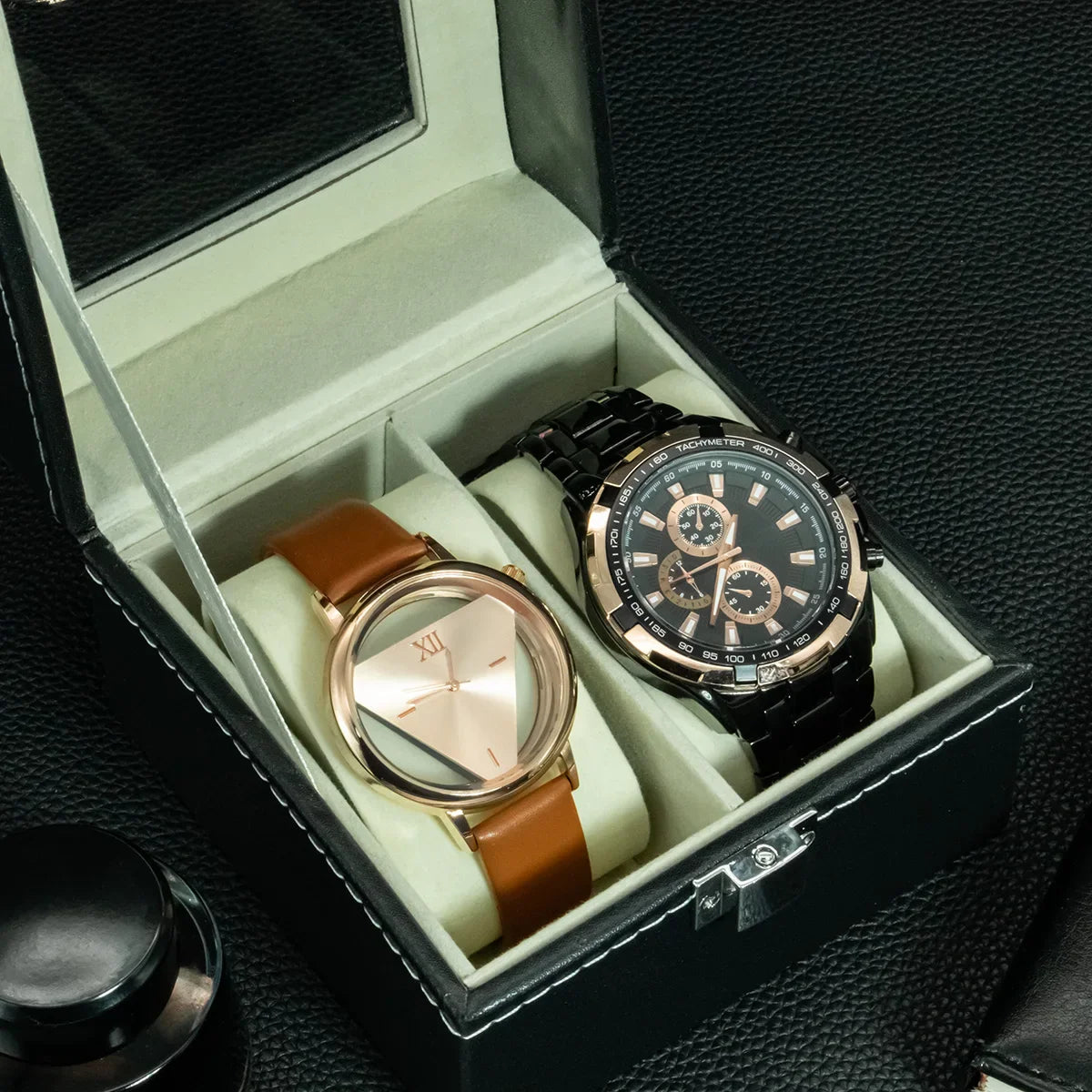 PU Leather Watch Display Box — Glass Top Storage Organizer with Slots for Men’s Watches, Perfect Gift