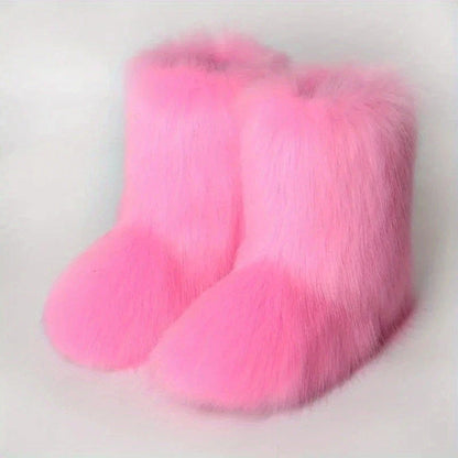 Y2K Women’s Fluffy Mid-Calf Snow Boots – Warm Cotton Winter Fashion Shoes
