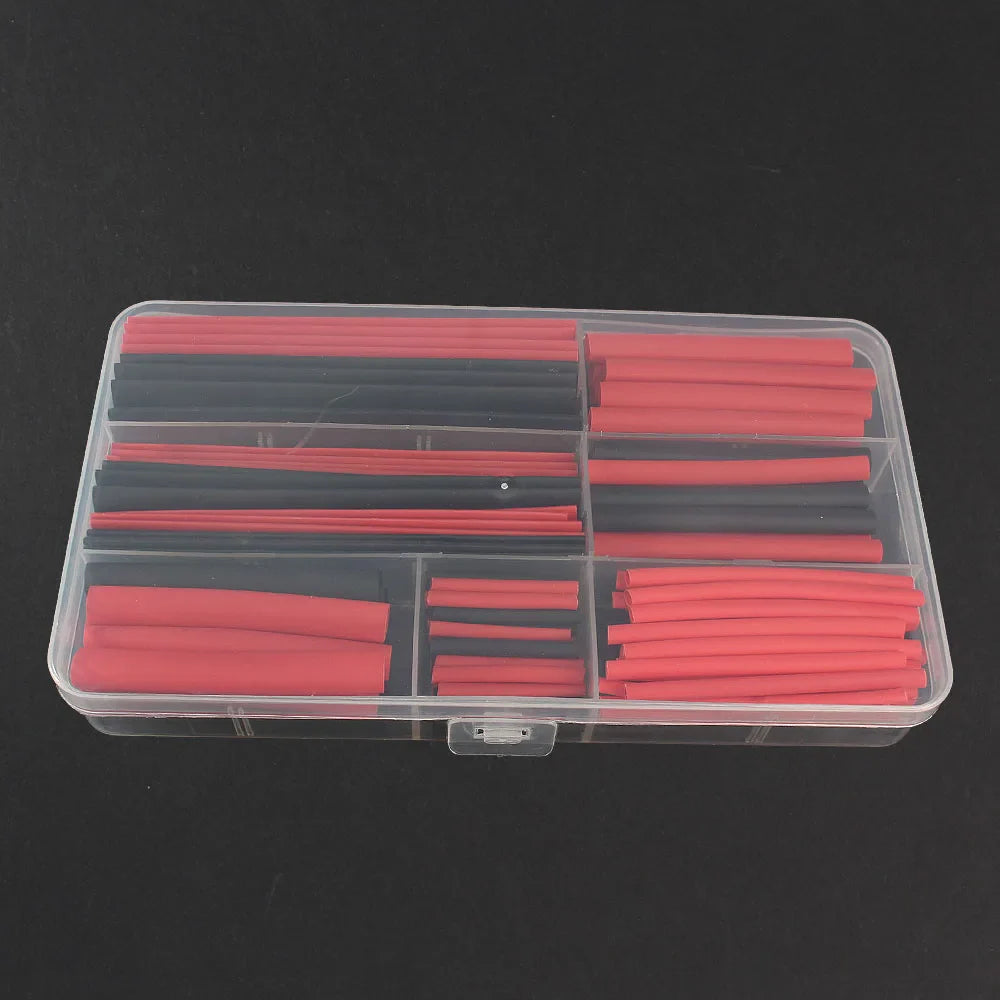 150pcs Heat Shrink Tube Kit – 2:1 Polyolefin Insulation Sleeving for Wire & Cable, Red/Black with Storage Box
