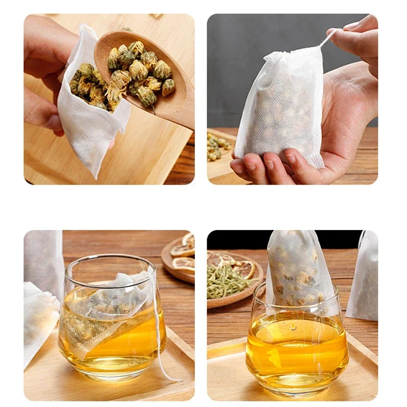 Disposable Empty Tea Bags with String – Scented Herb Filter Paper for Loose Tea, Kitchen Accessories