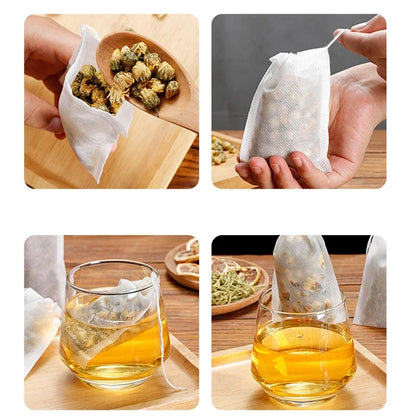 Disposable Empty Tea Filter Bags with String – Heat Seal Scented Tea Bags for Loose Leaf Herbs, Herbal Tea Brewing Kitchen Accessories