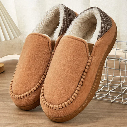 Men's Winter Slippers - Warm Felt House Shoes with Non-Slip TPR Sole & Memory Foam Cushion