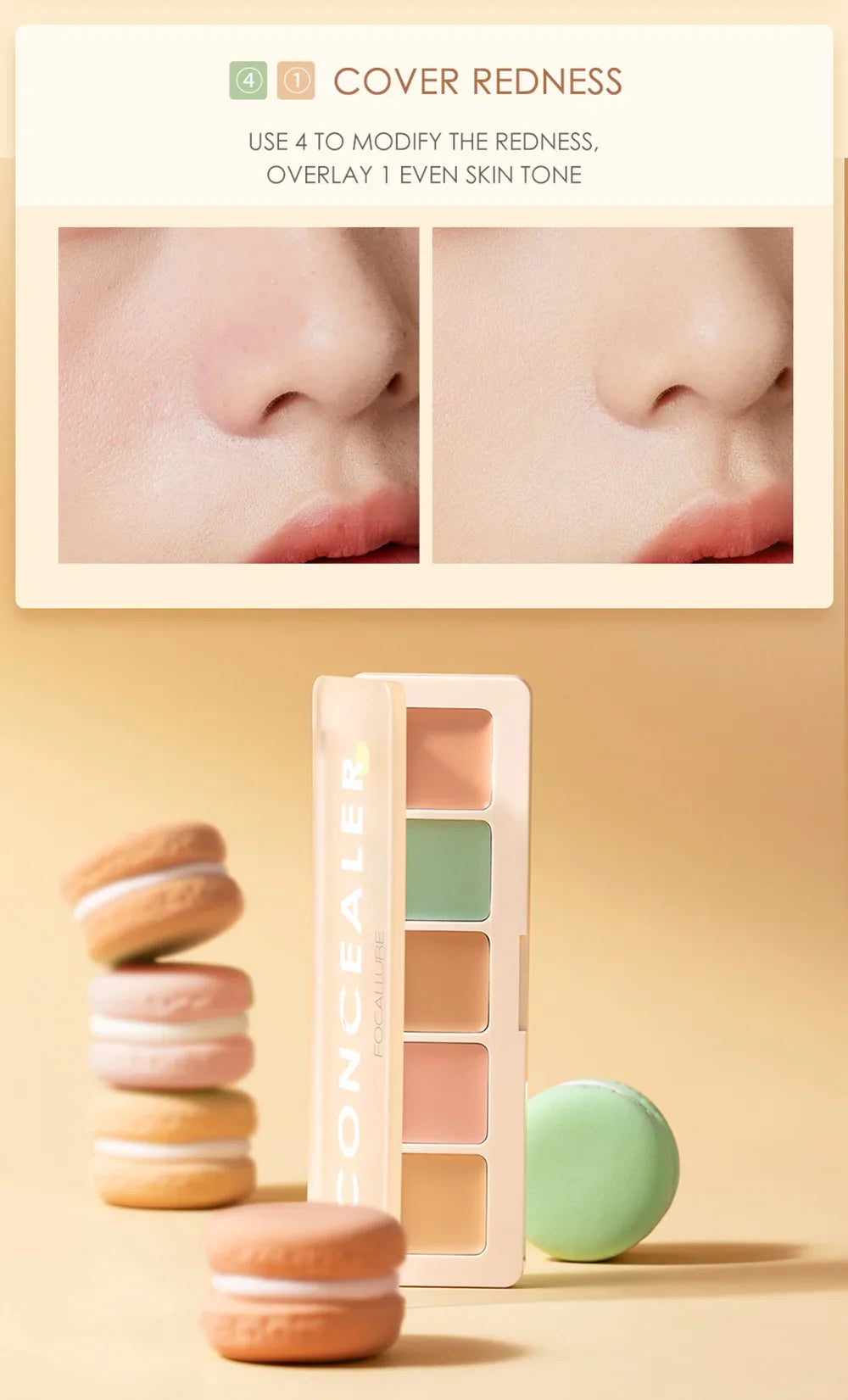 FOCALLURE 5-Color Face Concealer Palette – Waterproof, Moisturizing, Oil-Control Contour & Brightening Makeup Primer