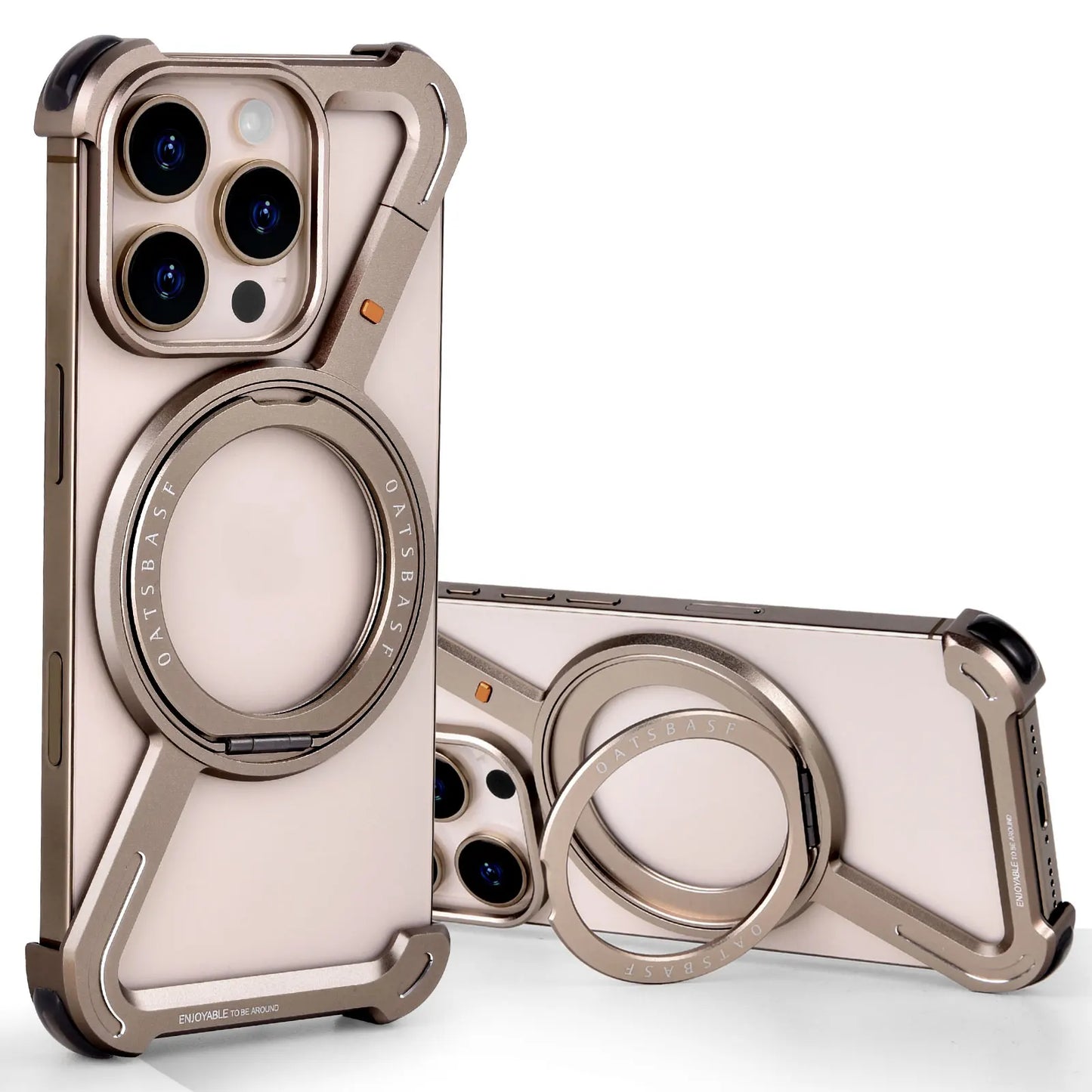 Oatsbasf Z-Shape Metal Phone Case for iPhone 15/16 Pro Max | Shockproof Cover with 360° Rotating Holder