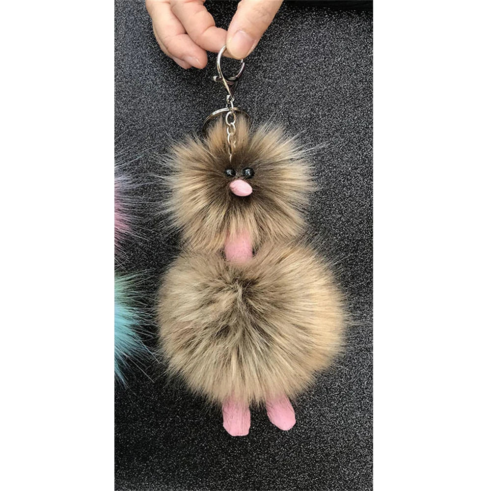 Cute Doll Ostrich Plush Pendant Keychain – Colorful Fur Ball Backpack Key Ring, Creative Gift for Women 2025 Xmas & New Year