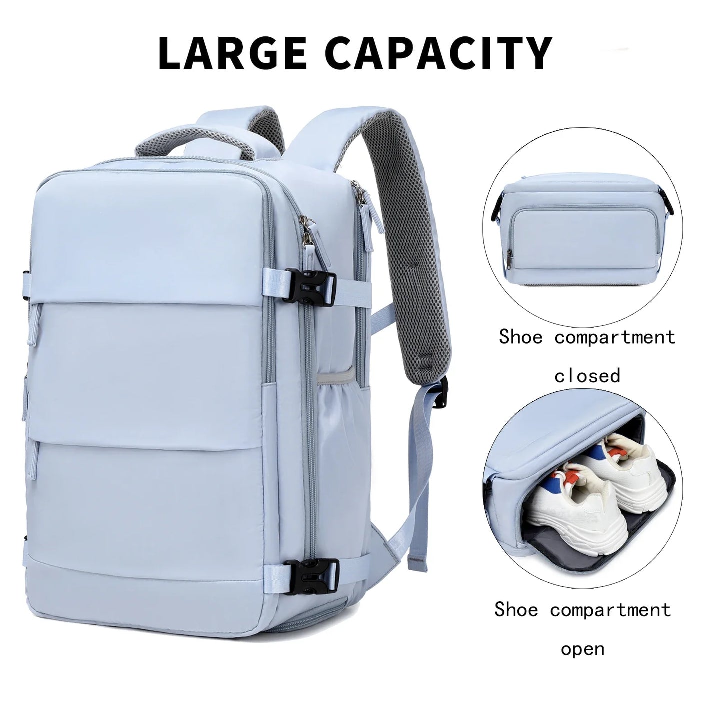 Travel Backpack with 15.6-Inch Laptop Compartment - Waterproof Design and Shoe Storage, Unisex Backpack