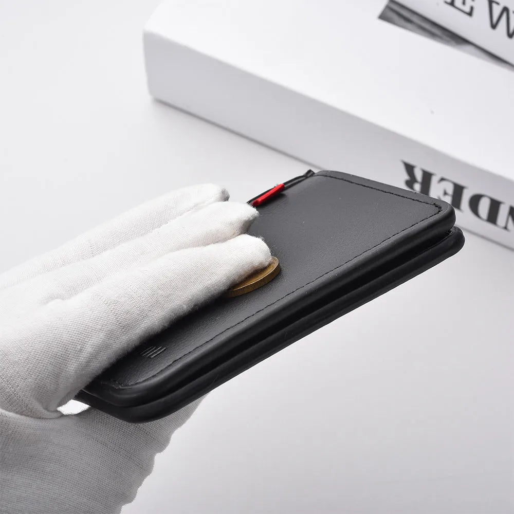 Ultra Thin Mini Leather Wallet - Soft PU Credit Card Holder Vertical Short Wallet for Men