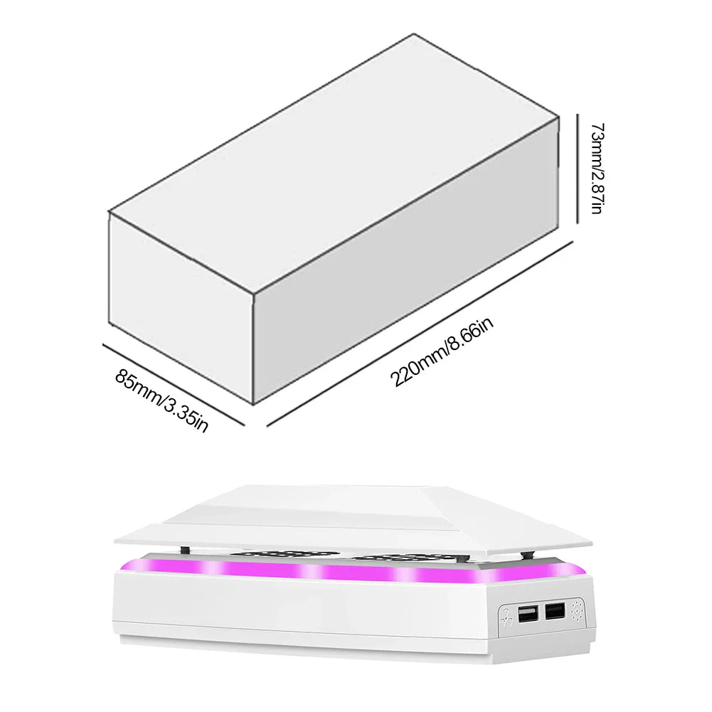 PS5 Slim RGB Cooling System with Dust Cover – Dual USB Ports, 3-Speed Adjustable Fan & Colorful LED Cooling Base for Disc/Digital Console