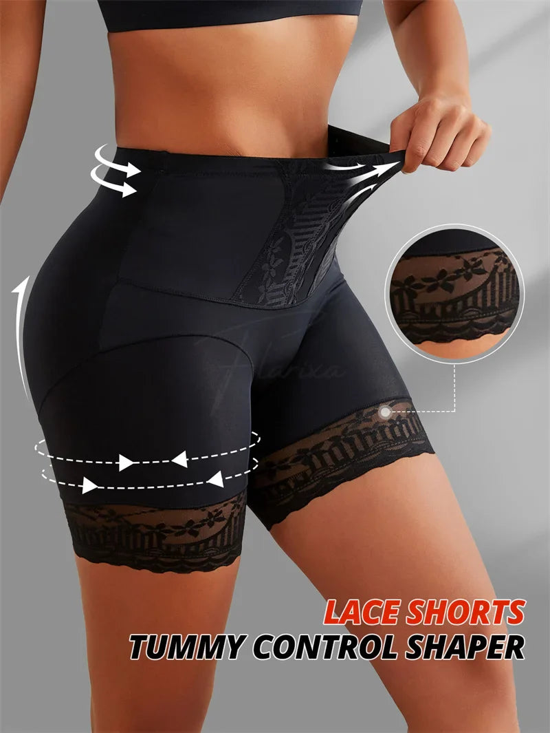 Flarixa High Waist Lace Safety Shorts – Women’s Belly Compression Shapewear Anti-Chafing Thigh Boxer Shorts