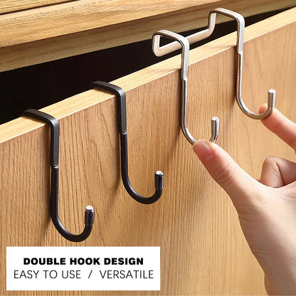 304 Stainless Steel S-Shape Double Hook: No-Punch Kitchen and Bathroom Cabinet Door Hanger for Coats and Towels Storage
