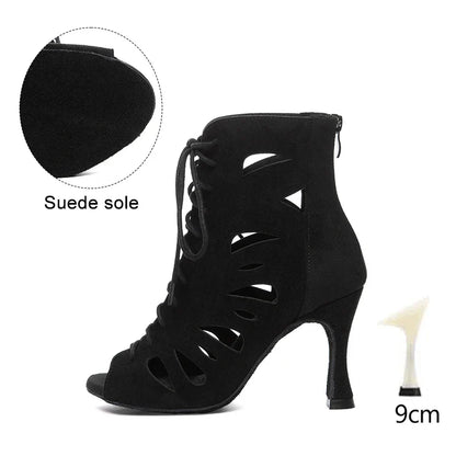 HROYL Women’s Latin Dance Shoes – Lace-Up Hollow Fish Mouth Jazz & Tango High Heels 6-10CM