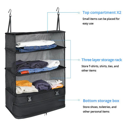 Travel Organizer Hanging Packing Cubes – Housewares Luggage Storage with Shelves and Laundry Compartments for Essentials
