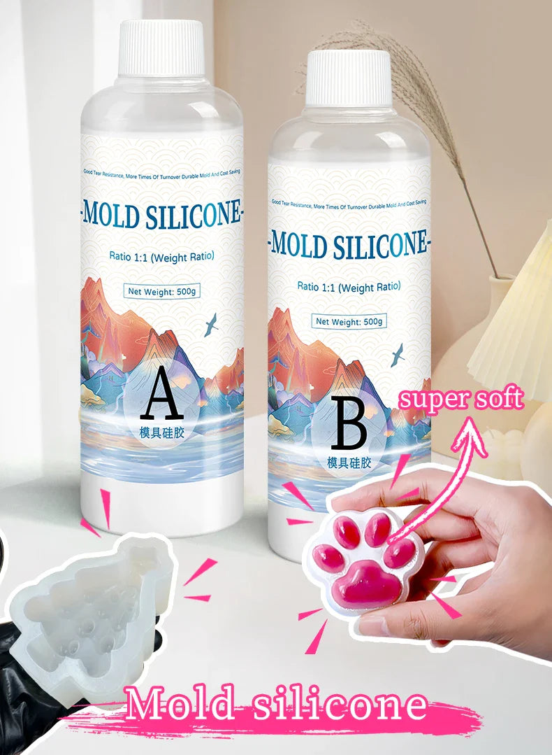 DIY Silicone Mold Making Kit — AB 1:1 Liquid Rubber, Fast-Curing Silicone for Mold Casting, 200g/500g