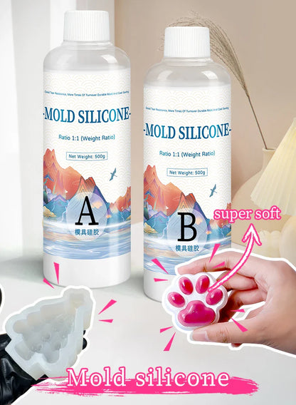 DIY Silicone Mold Making Kit — AB 1:1 Liquid Rubber, Fast-Curing Silicone for Mold Casting, 200g/500g