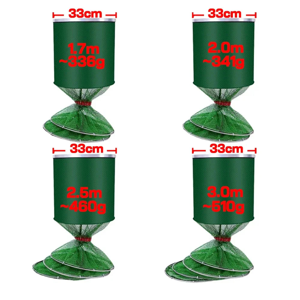 Folding Fishing Net 1.7m-3m – Large Shrimp, Carp & Crab Trap Creel for Surfcasting Accessories