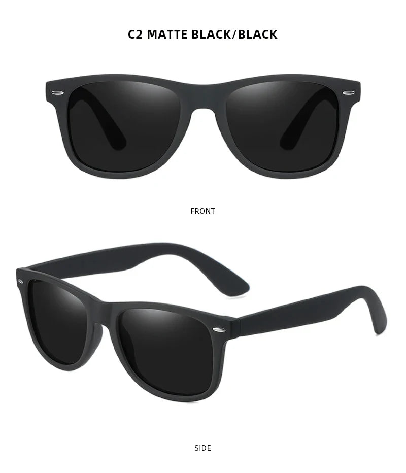 Classic Square Polarized Sunglasses – Retro Black Anti-Glare Driving Shades for Men & Women