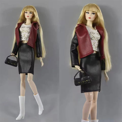 Handmade BABI CLOTHES Leather Overcoat – 11.5 Inch 30cm Doll BJD Outfit Accessories Gift