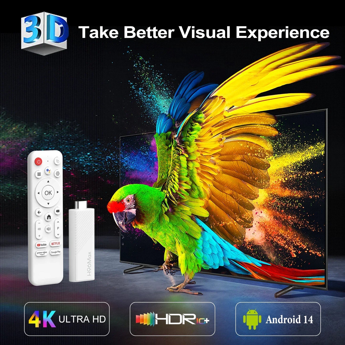 2024 H96 MAX H313 Mini TV Stick — Android 14 Smart TV Box, 2GB/16GB, 4K HD, WiFi6, BT