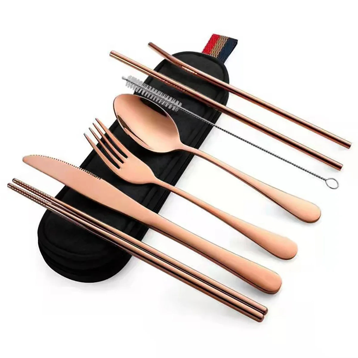 8PCS Portable Tableware Set — Travel Picnic Cutlery with Chopsticks, Fork, Spoon & Knife in Carry Case