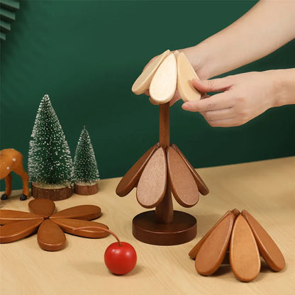 Tree Shape Solid Wood Insulation Mat – Anti-Scalding Pot Mat for Dining Table, Creative Festival Gift & Home Decor