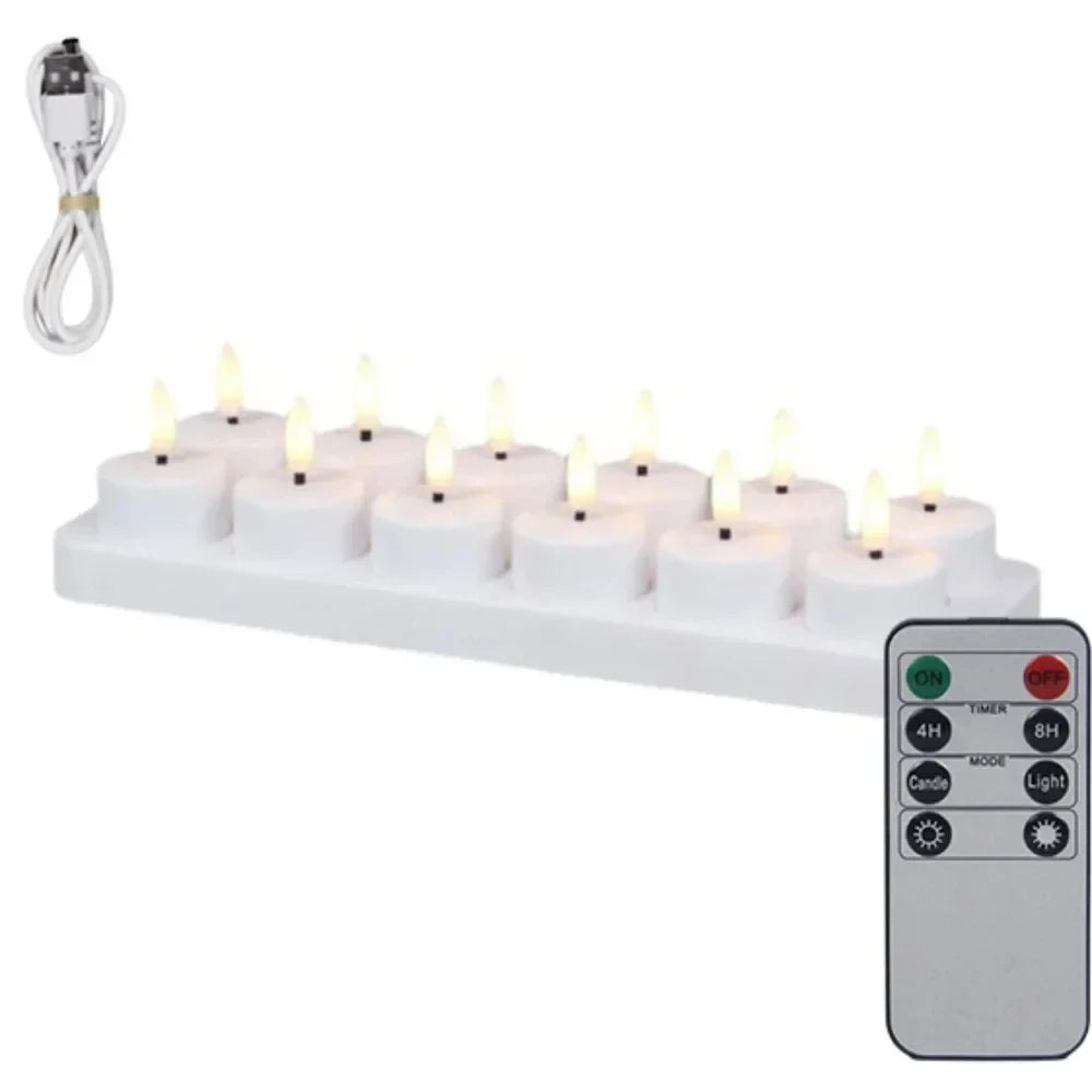 4/6/8/12PCS LED Flameless Candle Set with Remote Control – Rechargeable Warm Yellow Electronic Tea Lights for Christmas & Home Decoration