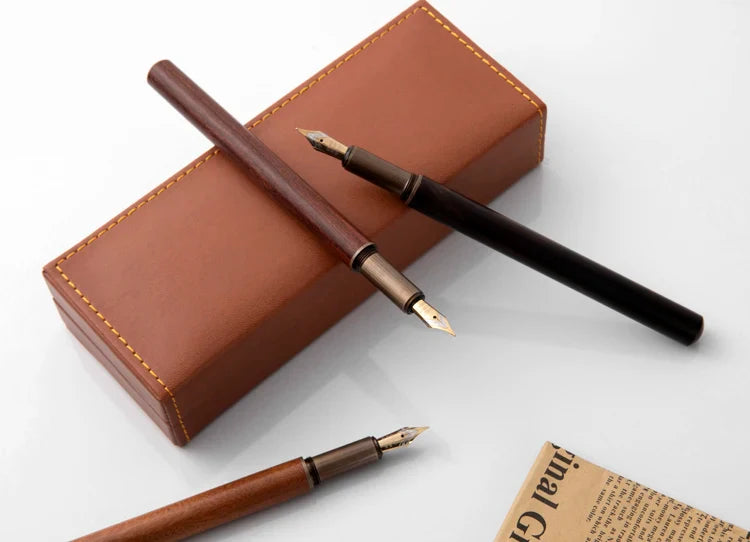 Luxury Retro Wood and Bronze Fountain Pen - 0.5mm Calligraphy Ink Pen for Business, Art, and School, Ideal Student Stationery Gift