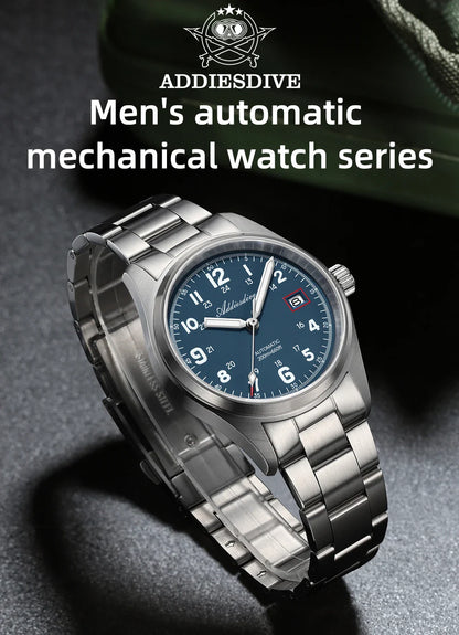 ADDIESDIVE AD2070 Men’s Automatic Mechanical Watch – Sapphire Crystal, 20Bar Waterproof, Super Luminous Stainless Steel