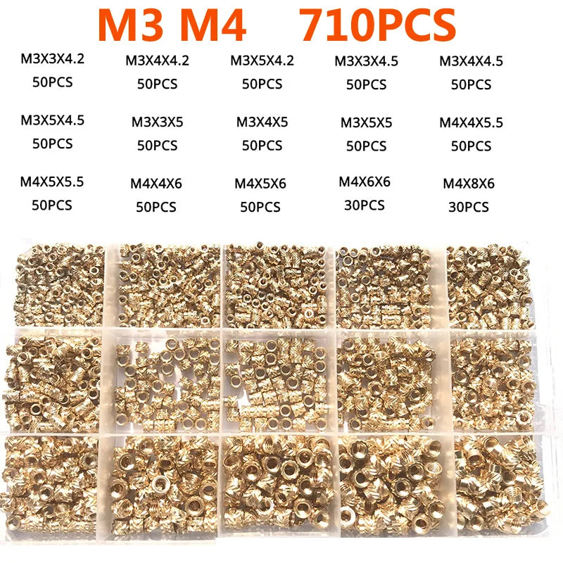 Brass Insert Nut Set M2–M6 – Knurled Hot Melt Threaded Copper Nuts for 3D Printing & Injection Molding
